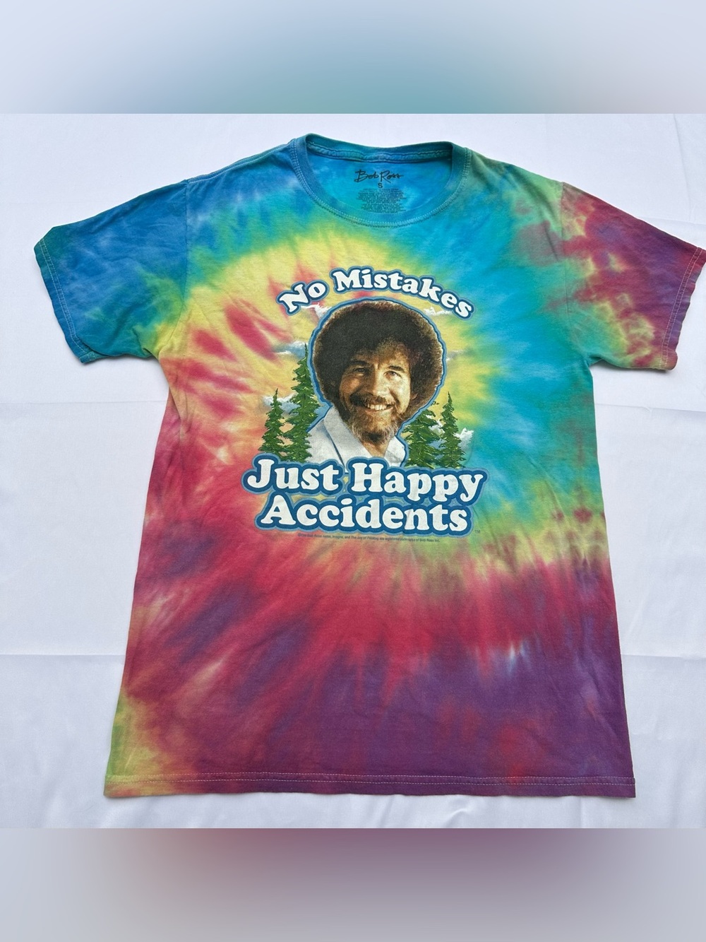 Bob Ross “No Mistakes Just Happy Accidents” Tie-Dye T-Shirt Small